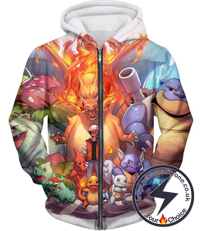 Pokemon Ash Ketchum All Cool First Generation Pokemons Awesome Zip Up Hoodie